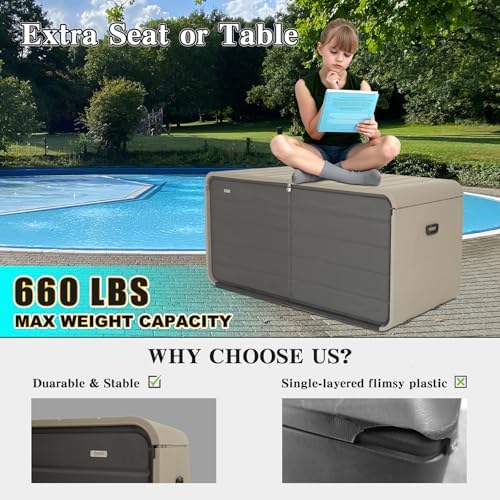 Domi 260 Gallon Resin Deck Box, outdoor waterproof storage box for patio