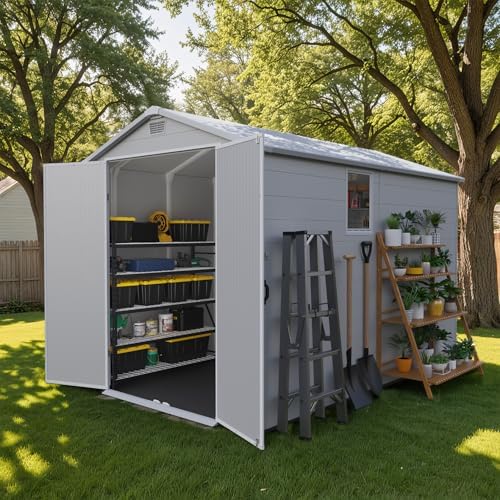 Patiowell 6X10 FT Plastic Outdoor Storage Shed with Floor, Light Grey