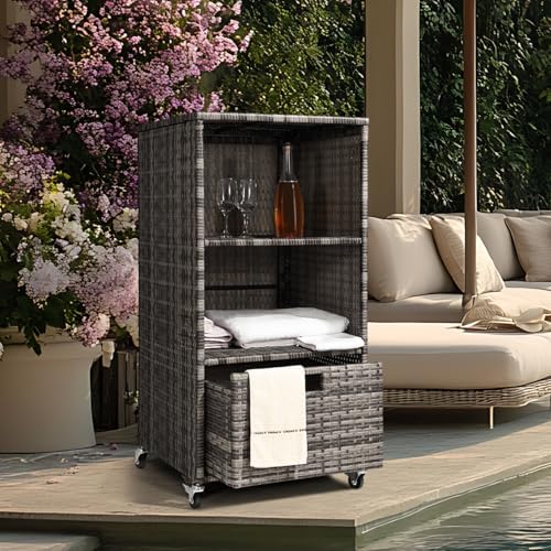 Outdoor Towel Rack for Pool Outdoor Pool Towel Storage Cabinet with Shelf &am...