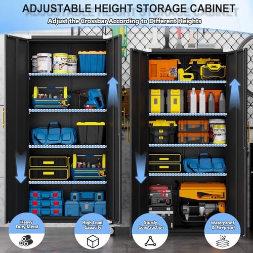 pozdeg 71" Black Tall Lockable Rolling Metal Garage Storage Cabinet 