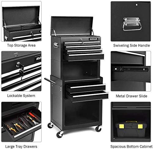 ARLIME 6-Drawer Rolling Tool Chest, Tool Storage Cabinet W/Sliding Drawers, D...
