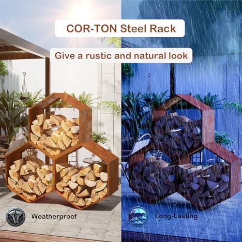 Firewood Log Rack, Heavy-Duty Hexagon, Indoor & Outdoor