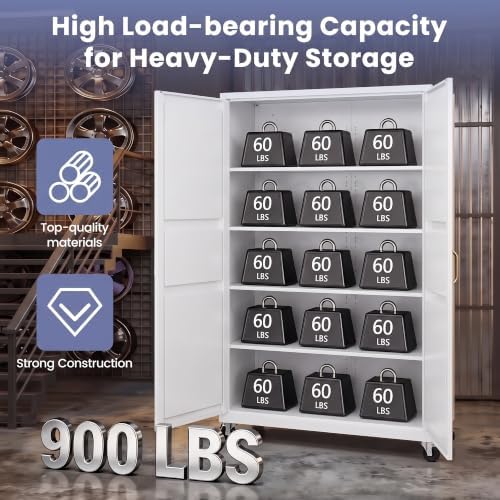 Metal Garage Storage Cabinet with Wheels, Wide & Deep Storage Cabinet wit...
