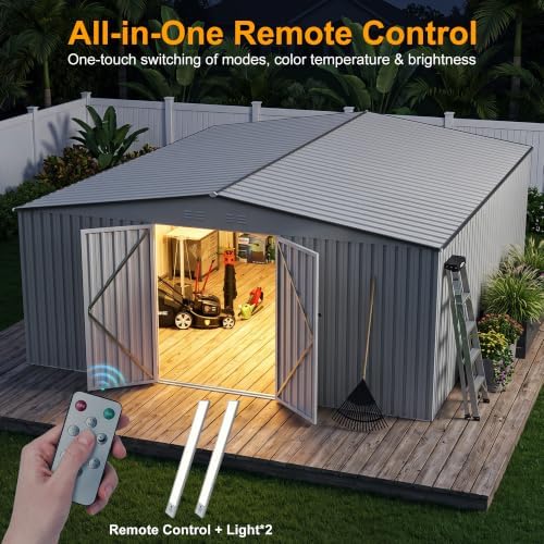 14 x 12FT Outdoor Storage Shed,Grey Metal Waterproof Shed with Door