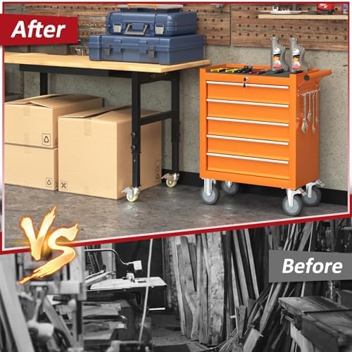5 Drawers Rolling Tool Chest with Wheels, Portable Rolling Tool Boxes with Wh...
