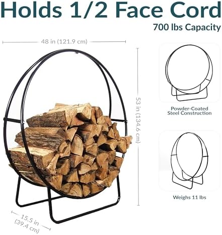 Sunnydaze Outdoor Firewood Rack, Heavy-Duty Steel, 48” Diameter