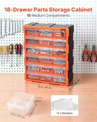 VEVOR 18-Drawer Storage Organizer, Plastic, Drawer Storage Cabinet for Garage...