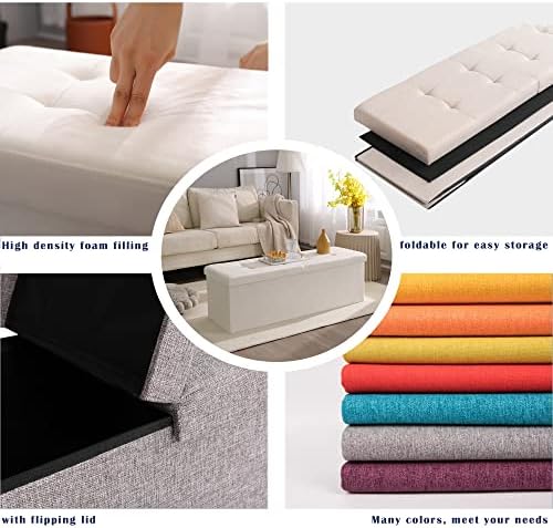 Storage Ottoman Bench Foldable Footrest Foot Stool, 30" Velvet Cream