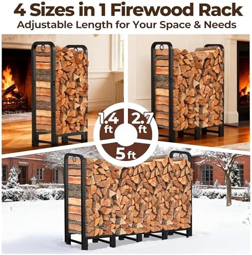 Amagabeli 5ft Firewood Log Rack Outdoor Heavy Duty Logs Holder for Fireplace ...