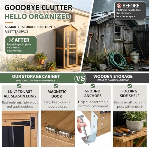 Gowoodhut Tall Outdoor Storage Cabinet with 4 Shelves, Garden Tool Shed