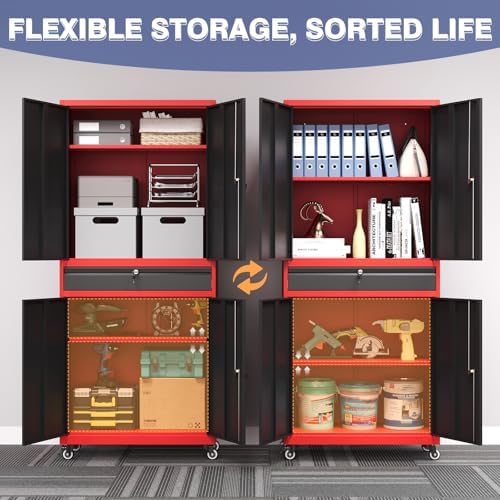 Metal Garage Storage Cabinet with Wheels, Rolling Garage Cabinet with Locking...