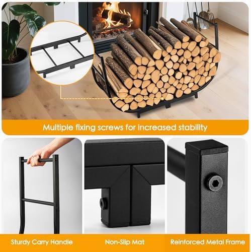 facka 40 Inch Firewood Rack Outdoor with Cover, Metal Wood Rack