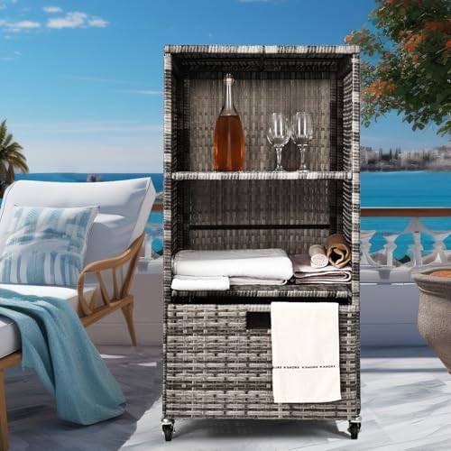Outdoor Towel Rack for Pool Outdoor Pool Towel Storage Cabinet with Shelf &am...