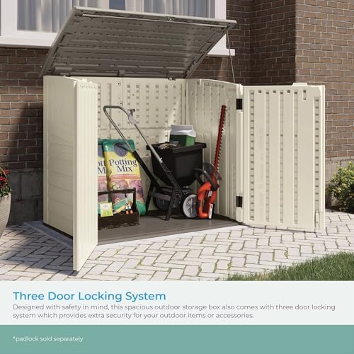 Suncast 34 Cu Ft Capacity Horizontal Outdoor Storage Shed for Garbage Cans, G...
