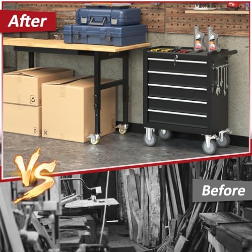5 Drawers Rolling Tool Chest with Wheels, Portable Rolling Tool Boxes with Wh...