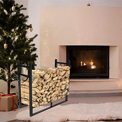 HECASA 33 Inch Firewood Rack w/Kindling Holder Include Shovel Poker Tongs Bru...