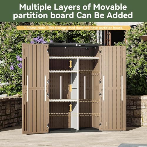 Aoxun Outdoor Storage Shed, 64 Cu.Ft Vertical Storage Sheds, Brown
