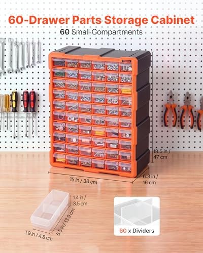 VEVOR 60-Drawer Storage Organizer, Plastic, Drawer Storage Cabinet for Garage...
