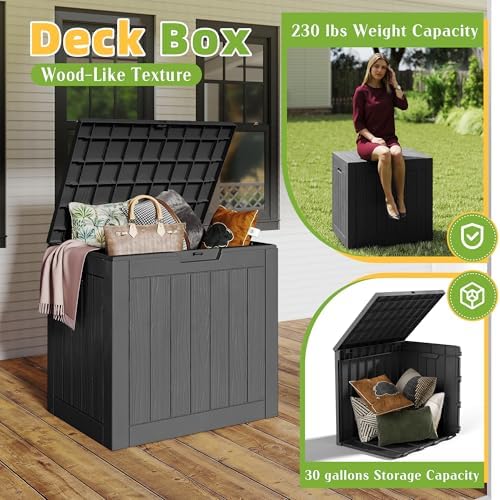 DRATO 35 Gallon Outdoor Storage Box Waterproof, Lockable Resin Deck Box for P...