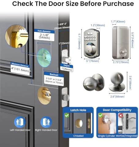 Veise KS02C Fingerprint Deadbolt Door Lock with Knob Set, Satin Nickel