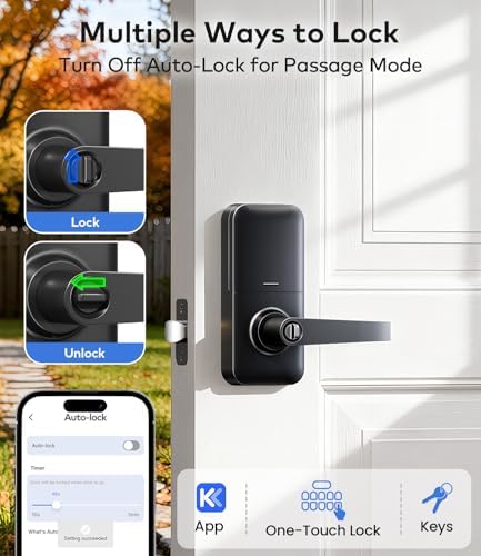 TEEHO TE019 Smart Keypad Door Lock with Handle for Front Door, Matte Black