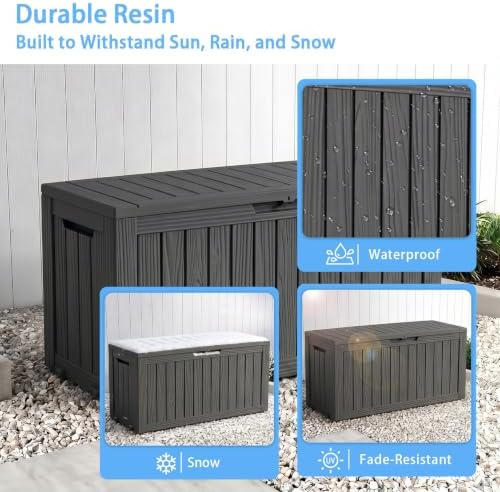 ROJIK 149 Gallon Outdoor Storage Box Waterproof,Weatherproof Deck Boxes Outdo...