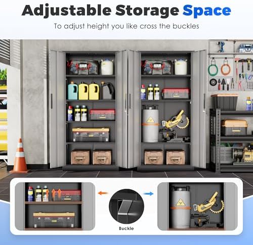 INTERGREAT Storage Cabinet with Doors and Shelves, Metal Garage Storage Cabin...