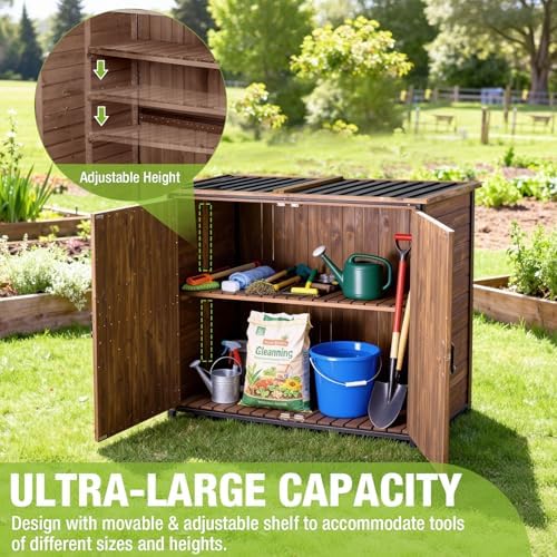 Gutinneen Outdoor Storage Shed Cabinet with Strong Iron Frame Large Wooden Ga...