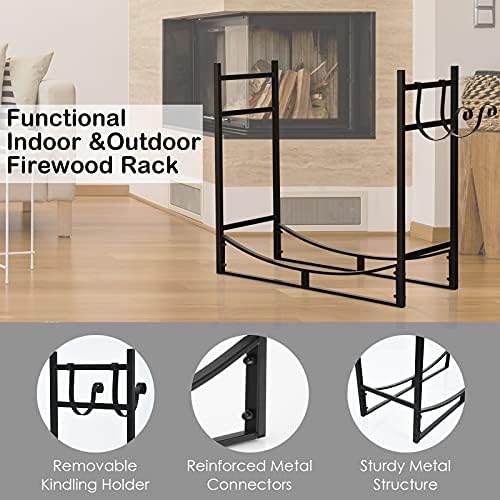 Goplus Firewood Rack Outdoor, 33” Metal Firewood Holder with Removable Kindli...
