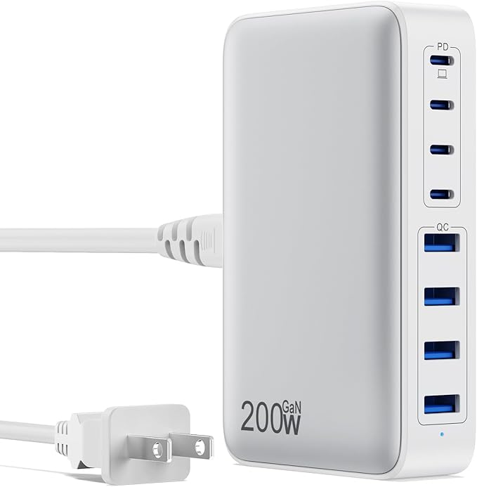 USB C Charger 200W USB C Charger Block, Upgraded GaN III 8-Port Fast Charging