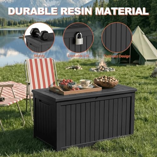 EFU Outdoor Storage Box 320 Gallon Deck Box, Waterproof Resin, Black