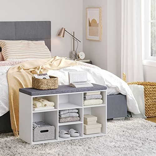 DINZI LVJ Shoe Storage Bench with Cushion, 31.5" Cubby Shoe Rack, 9 Cubbies