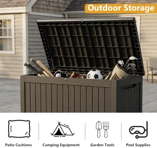 300 Gallon Outdoor Storage Box Waterproof Lockable Resin Deck Box Large, Pati...