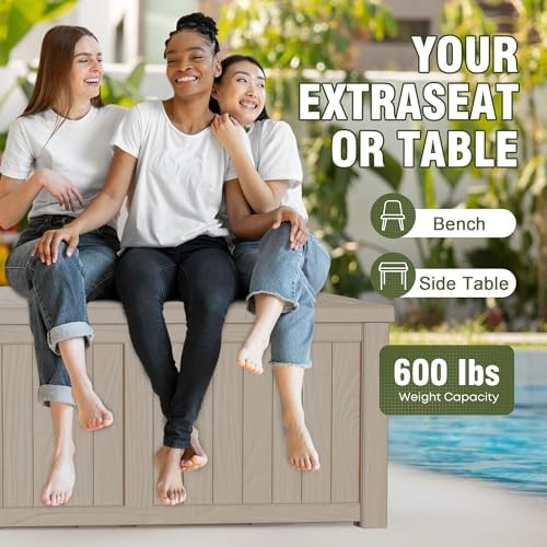 Outdoor Storage Box Waterproof, 150 Gallon Lockable Resin Deck Box Large, Pat...