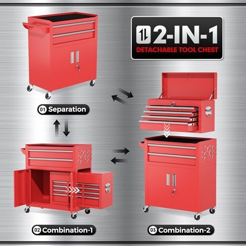 INTERGREAT 8 Rolling Drawers Tool Chest, Assembled Tool Chest with Wheels, De...