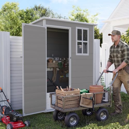 UDPATIO Outdoor Storage Shed 5x3 FT, Garden Resin Shed with Floor, Grey