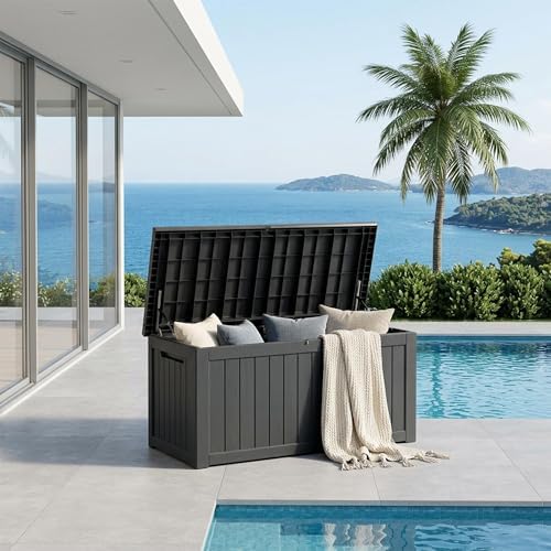 Outdoor Storage Box 271GAL Waterproof Resin Deck Box,Pool Accessories Supplie...