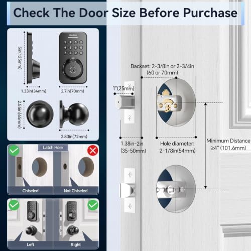 Ulecoce U68W WiFi Fingerprint Smart Door Lock with Knob Set, Matte Black