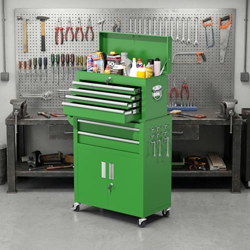 Greenvelly Tool Chest, 8-Drawer Rolling Tool Chest with Hooks and Lockable Wh...