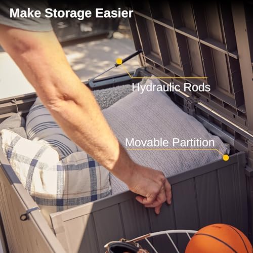 EAST OAK Outdoor Storage Box, 180 Gallon Deck Box, Large Resin Storage Bin fo...