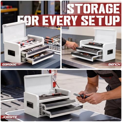Mini Toolbox with 2 Drawers and Top Storage, Durable Steel Construction with ...