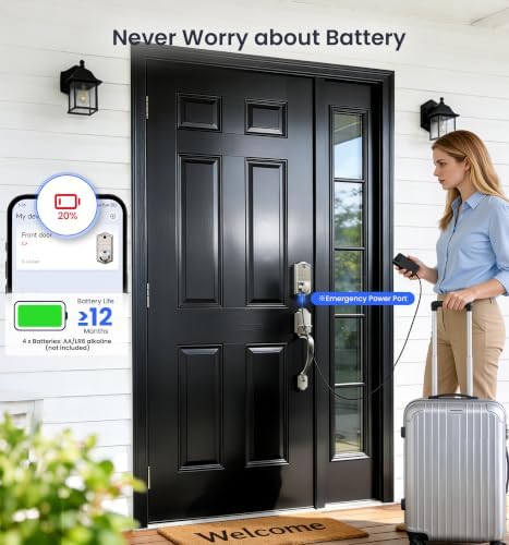 Veise VE017-H 8-in-1 Fingerprint Smart Front Door Lock Set, Satin Nickel