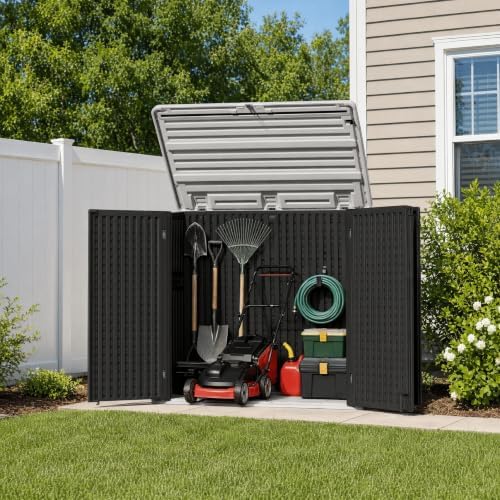 ADDOK Outdoor Storage Cabinet, 48 Cu.Ft Horizontal Resin Storage Shed