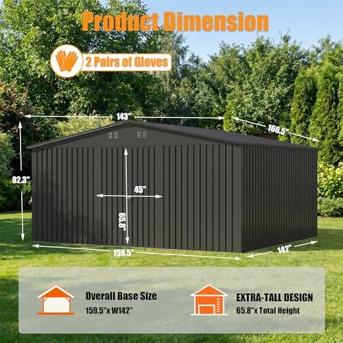 PABIMIA14X12 FT Outdoor Metal Storage Shed, Waterproof Storage Shed with Lock...