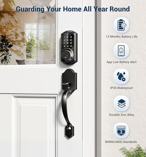 Veise VE06-H Smart Front Door Lock Handle Set, App Control, Matte Black