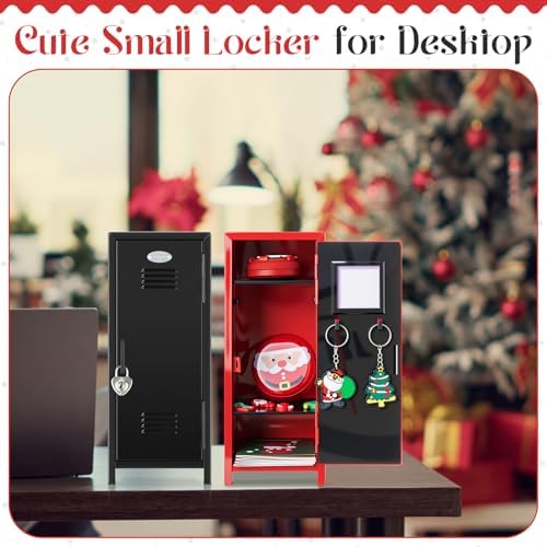 Vercraft 2 Pcs Mini Metal Locker with Lock, 10.8 Inch Safe Box, Red,Black