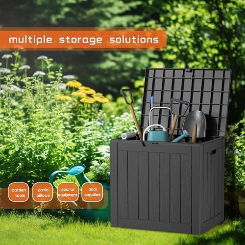 DRATO 35 Gallon Outdoor Storage Box Waterproof, Lockable Resin Deck Box for P...