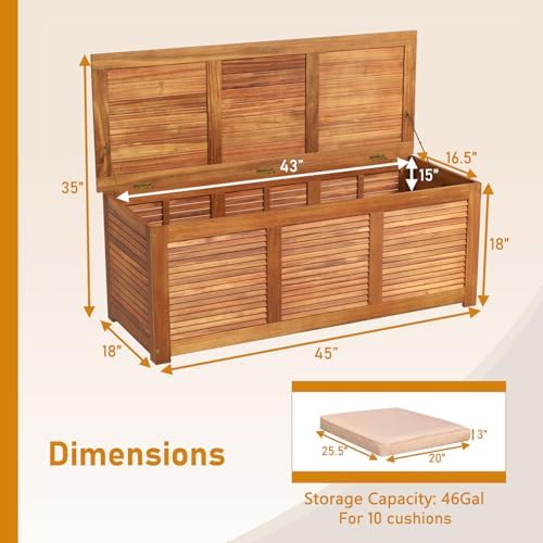 RELAX4LIFE Deck Box Acacia Wood, 46 Gallon Backyard Storage Bin Container for...