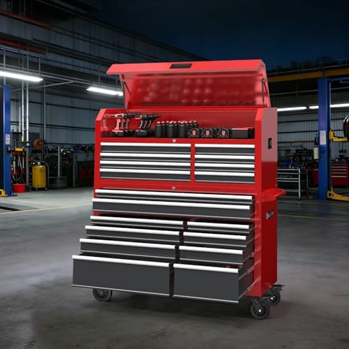 LARBANKE 60'' Rolling Tool Chest Combo, 18-Drawer Heavy Duty Steel To...