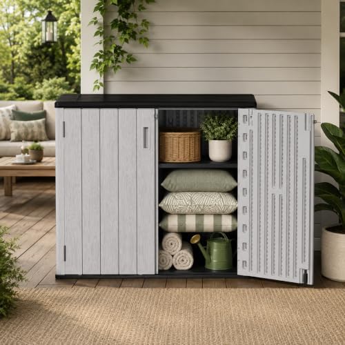 ADDOK Outdoor Storage Cabinet, 37 Cu.Ft Horizontal Resin Storage Shed